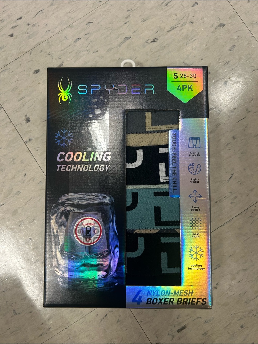 Spyder Cooling Technology men’s Nylon-Mesh Boxer Briefs 4 pack size S